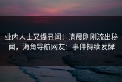 业内人士又爆丑闻！清晨刚刚流出秘闻，海角导航网友：事件持续发酵