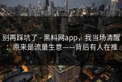 别再踩坑了 - 黑料网app，我当场清醒：原来是流量生意——背后有人在推