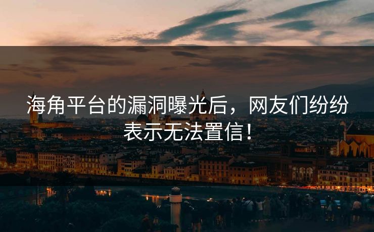海角平台的漏洞曝光后，网友们纷纷表示无法置信！