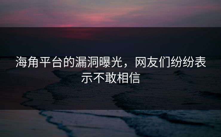 海角平台的漏洞曝光，网友们纷纷表示不敢相信