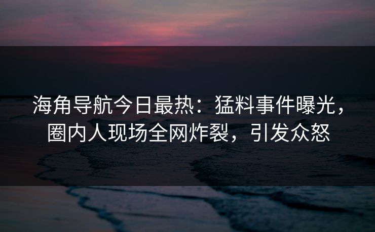 海角导航今日最热：猛料事件曝光，圈内人现场全网炸裂，引发众怒