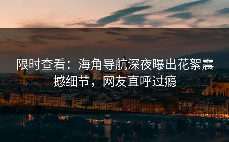 限时查看：海角导航深夜曝出花絮震撼细节，网友直呼过瘾