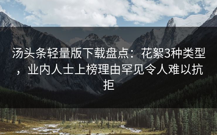 汤头条轻量版下载盘点：花絮3种类型，业内人士上榜理由罕见令人难以抗拒