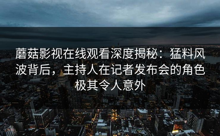 蘑菇影视在线观看深度揭秘：猛料风波背后，主持人在记者发布会的角色极其令人意外