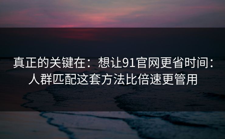 真正的关键在：想让91官网更省时间：人群匹配这套方法比倍速更管用
